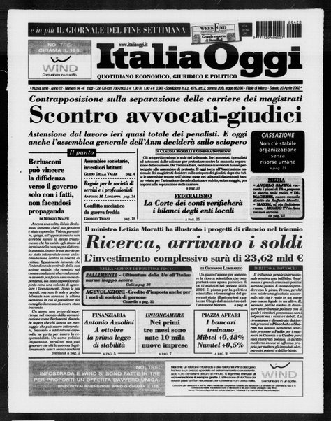 Italia oggi : quotidiano di economia finanza e politica